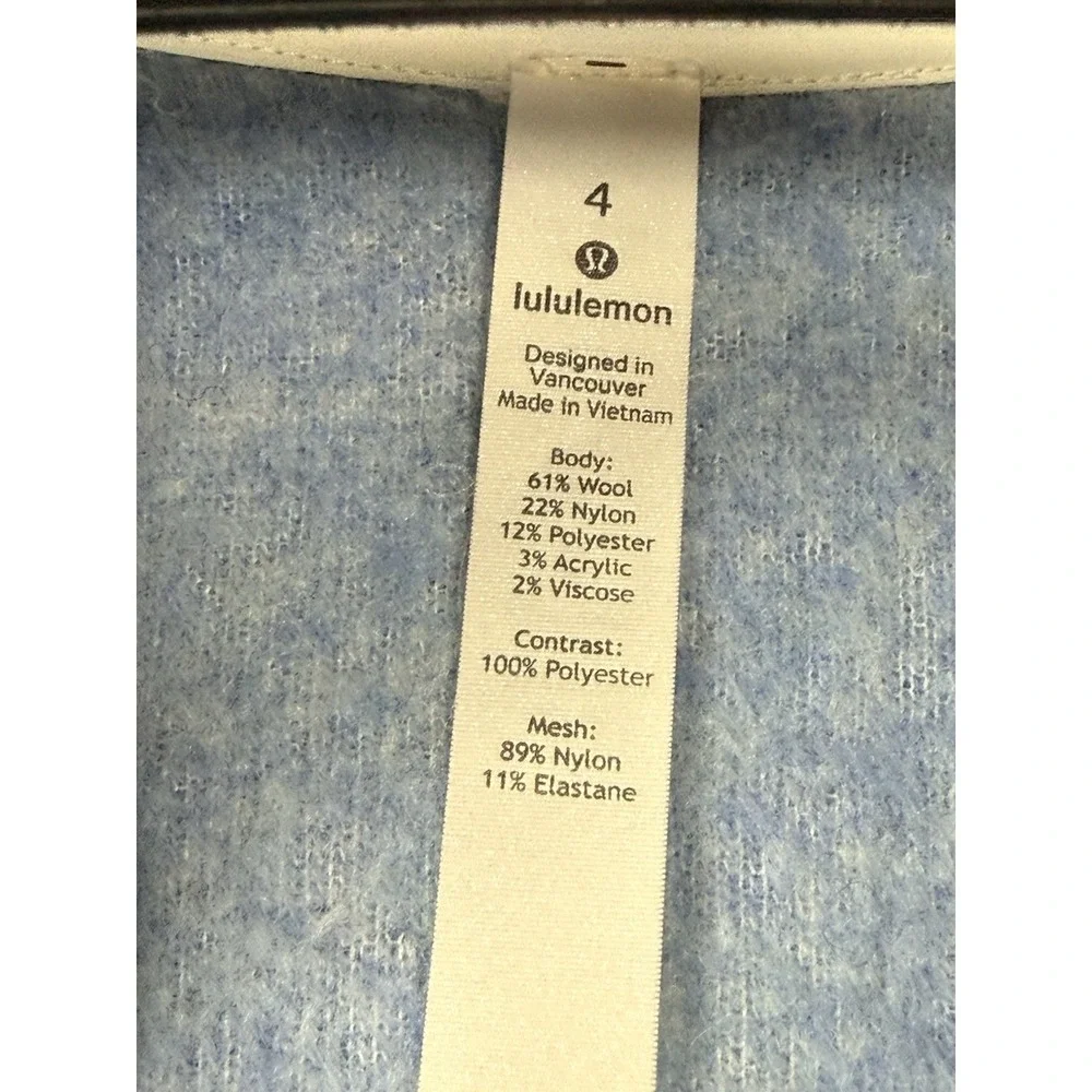 Lululemon Wool-Blend Full Zip Hoodie‎ Light Blue Size 4